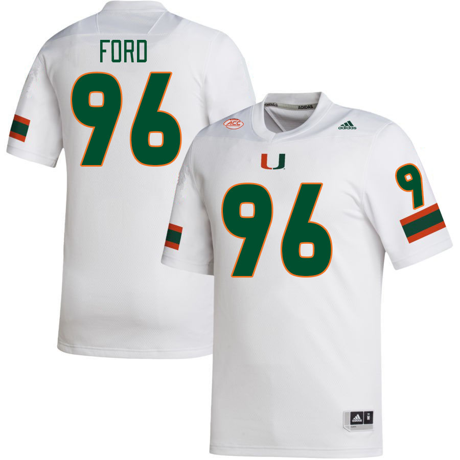#96 Jonathan Ford Miami Hurricanes Jerseys Football Stitched-White